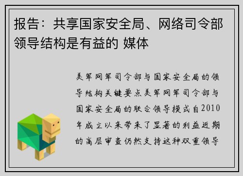 报告：共享国家安全局、网络司令部领导结构是有益的 媒体