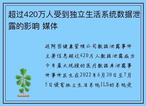 超过420万人受到独立生活系统数据泄露的影响 媒体