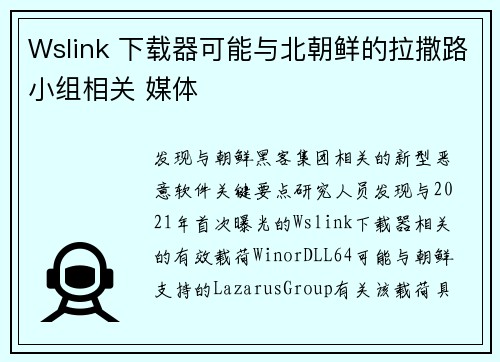 Wslink 下载器可能与北朝鲜的拉撒路小组相关 媒体